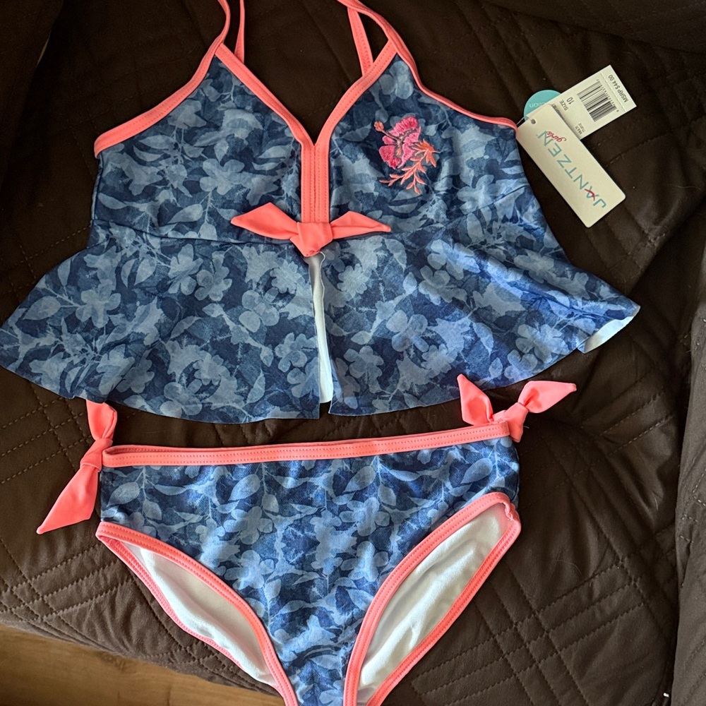 Jantzen Kids Blue and Pink Floral Bikini Set